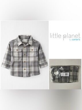 🆕CARTER’S LITTLE PLANET - 18M - NWT - INFANT BOYS PLAID BUTTON UP FLANNEL SHIRT